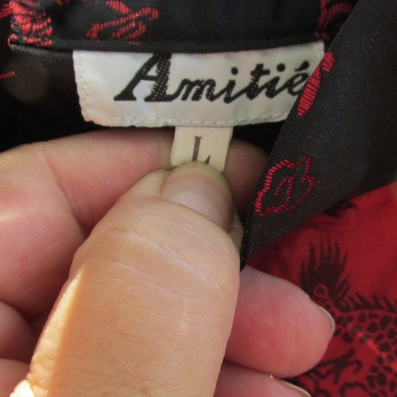 Red and Black Mandarin Style Shirt with Dragons - Picture 6 of 7